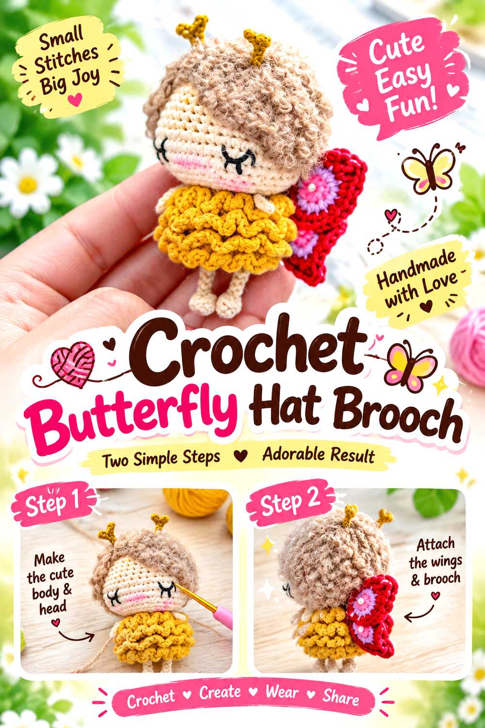 Crochet Butterfly Hat Brooch