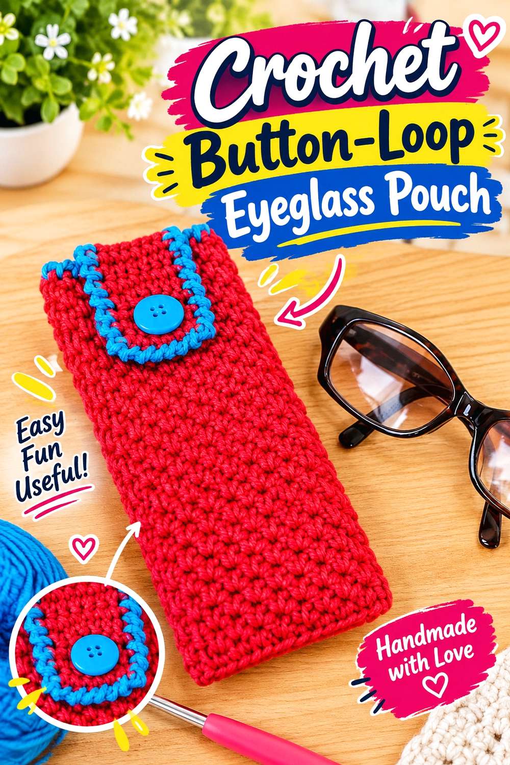 Crochet Button-Loop Eyeglass Pouch