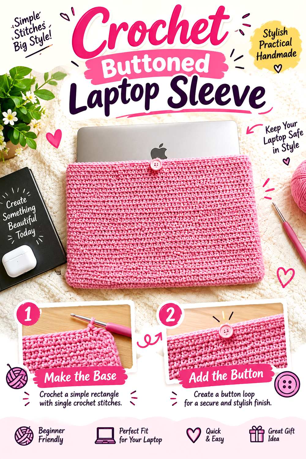 Crochet Buttoned Laptop Sleeve