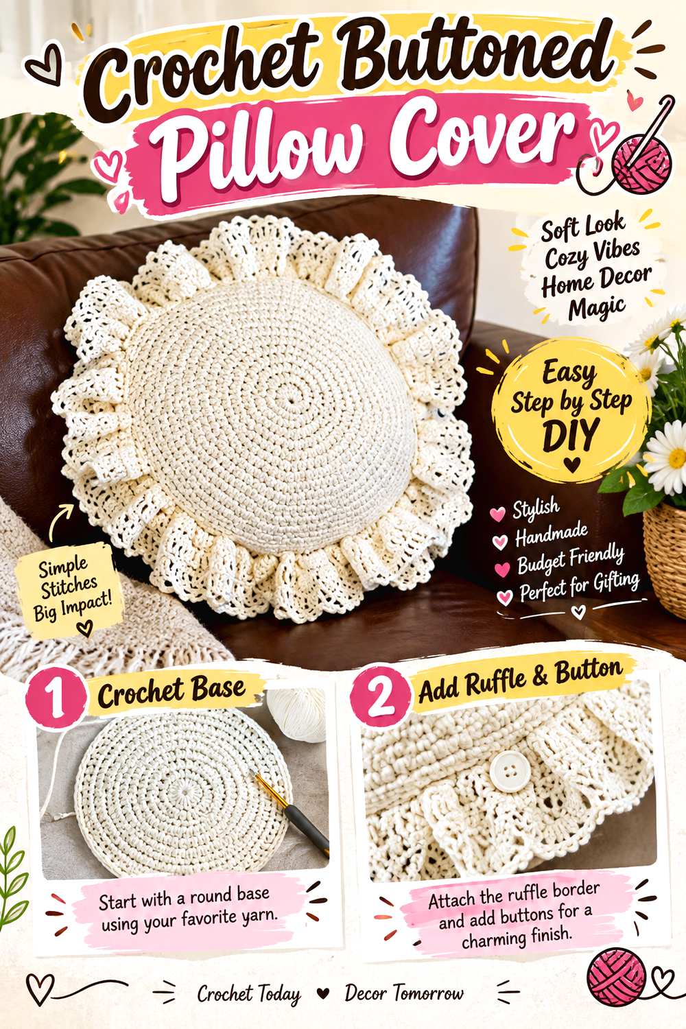 Crochet Buttoned Pillow Cover