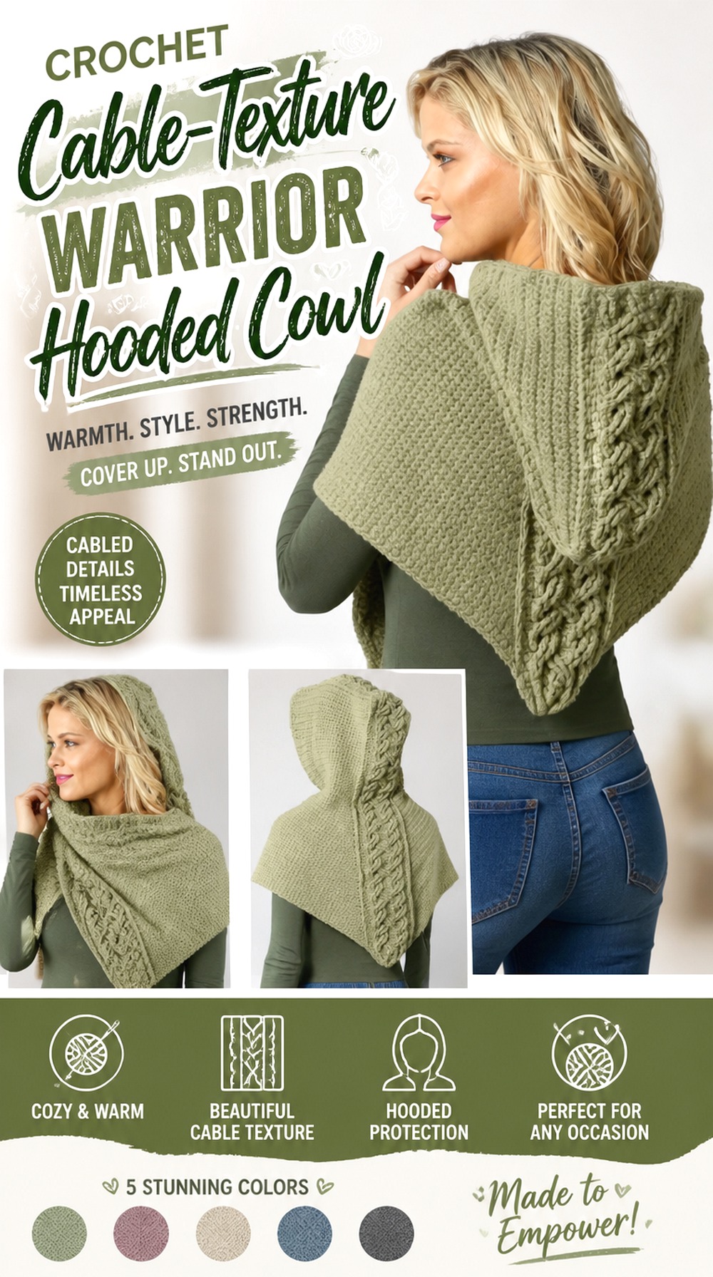 Crochet Cable Texture Warrior Hooded Cowl