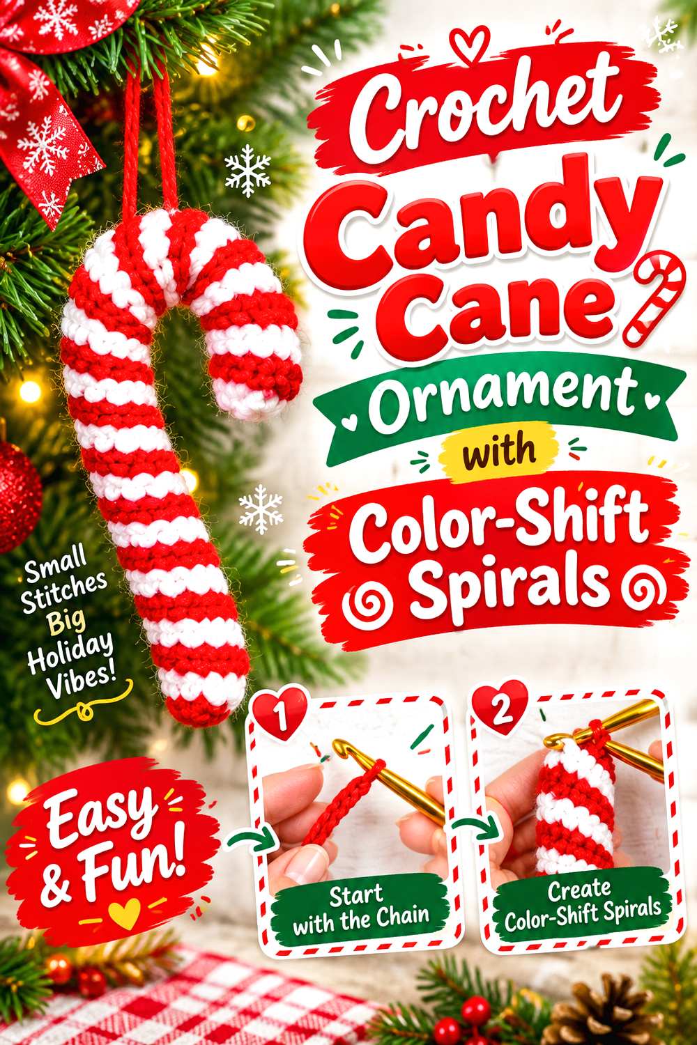 Crochet Candy Cane Ornament with Color Shift Spirals