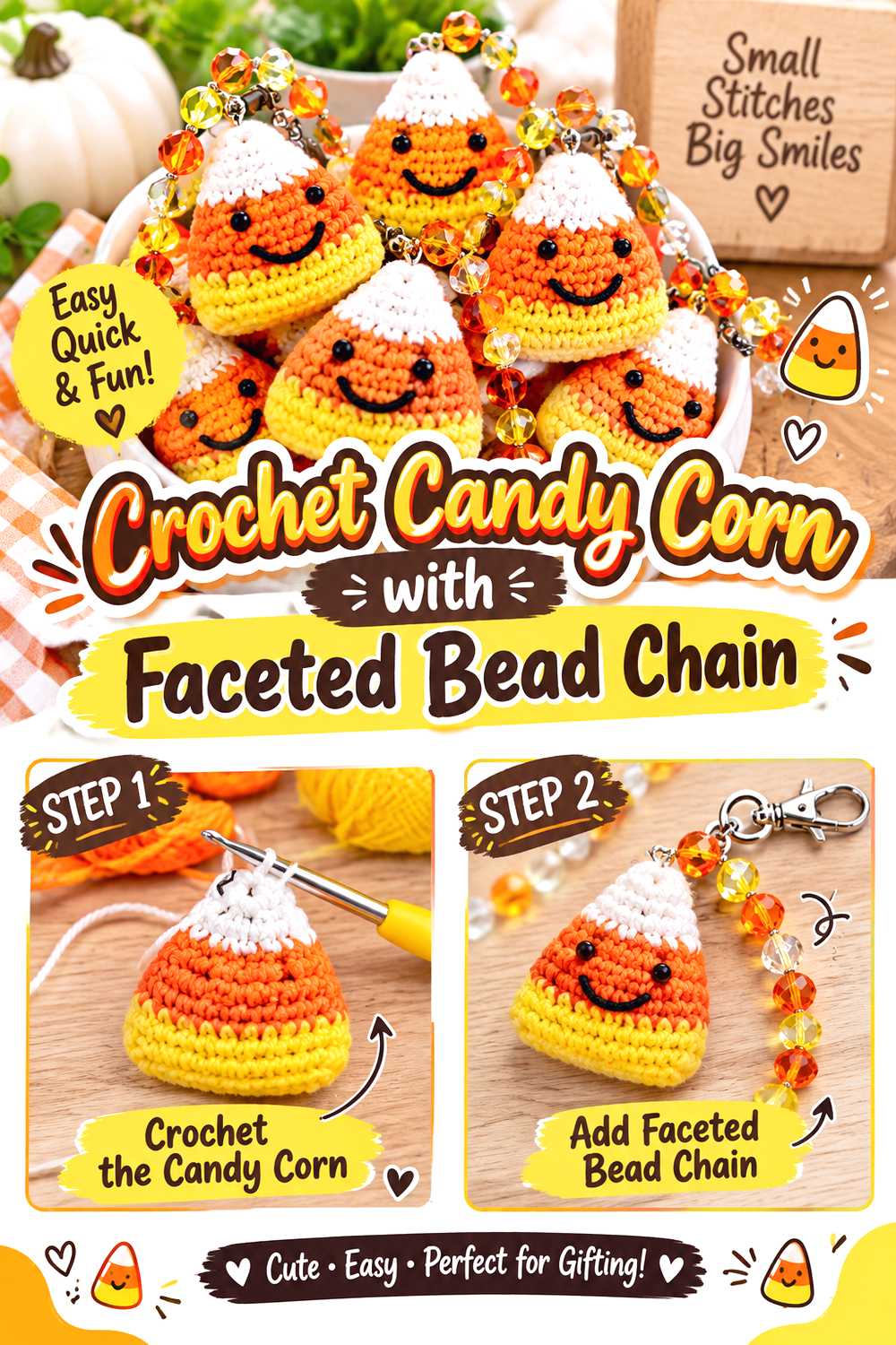 Crochet Candy Corn with Faceted Bead Chain