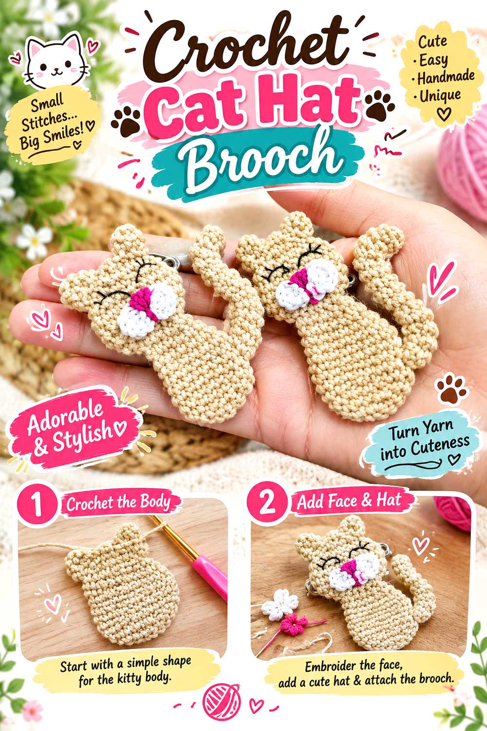 Crochet Cat Hat Brooch