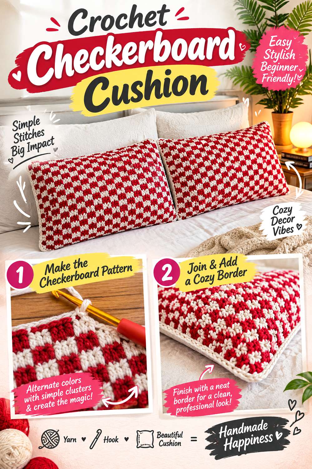 Crochet Checkerboard Cushion