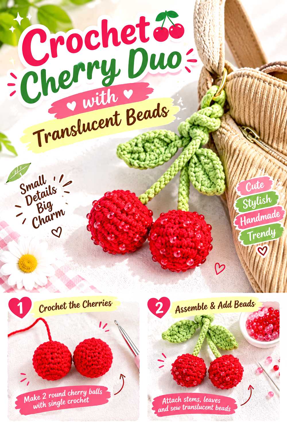 Crochet Cherry Duo with Translucent Beads