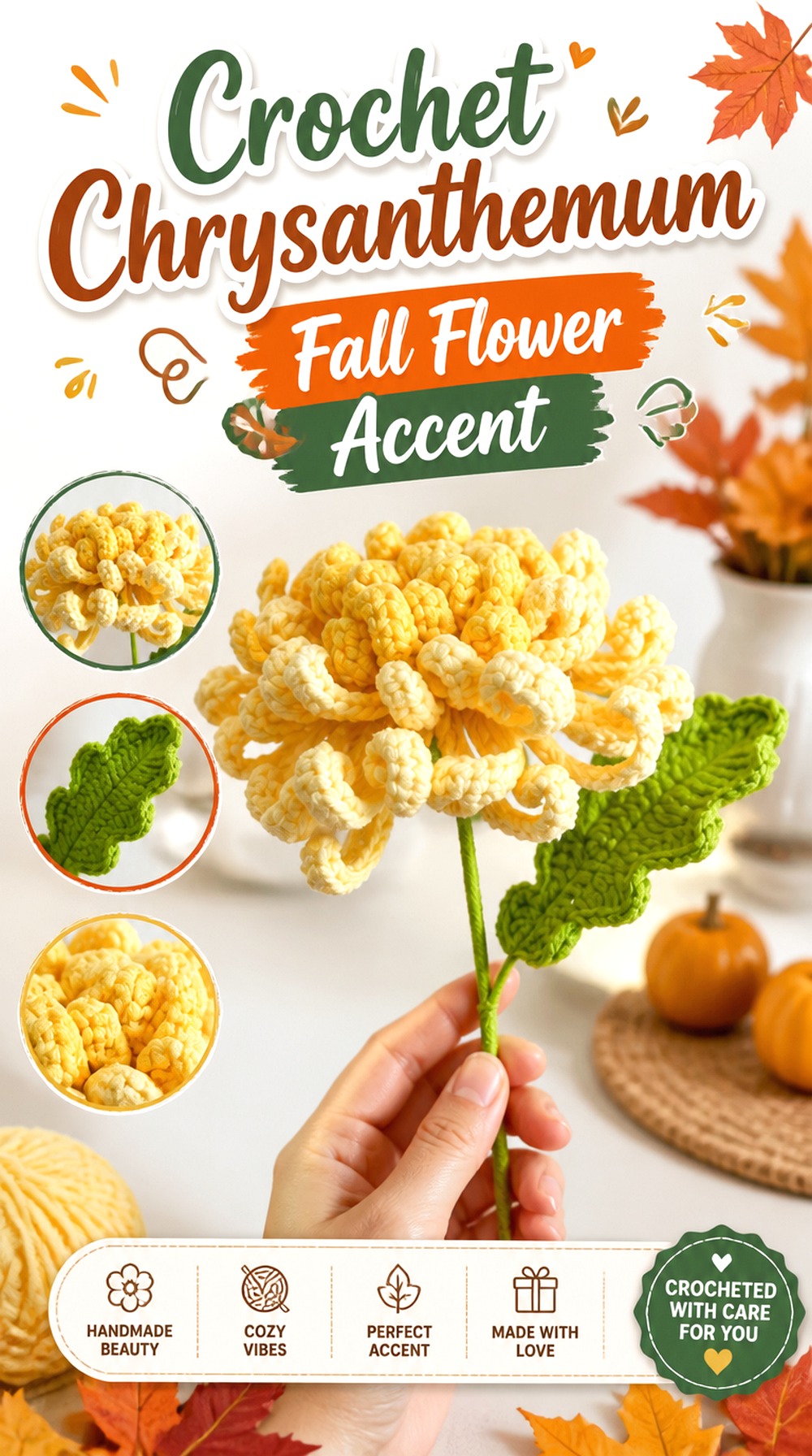 Crochet Chrysanthemum Fall Flower Accent