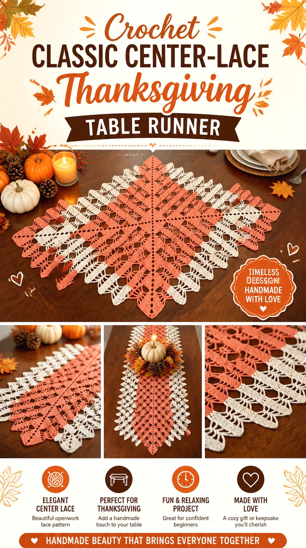 Crochet Classic Center Lace Thanksgiving Table Runner