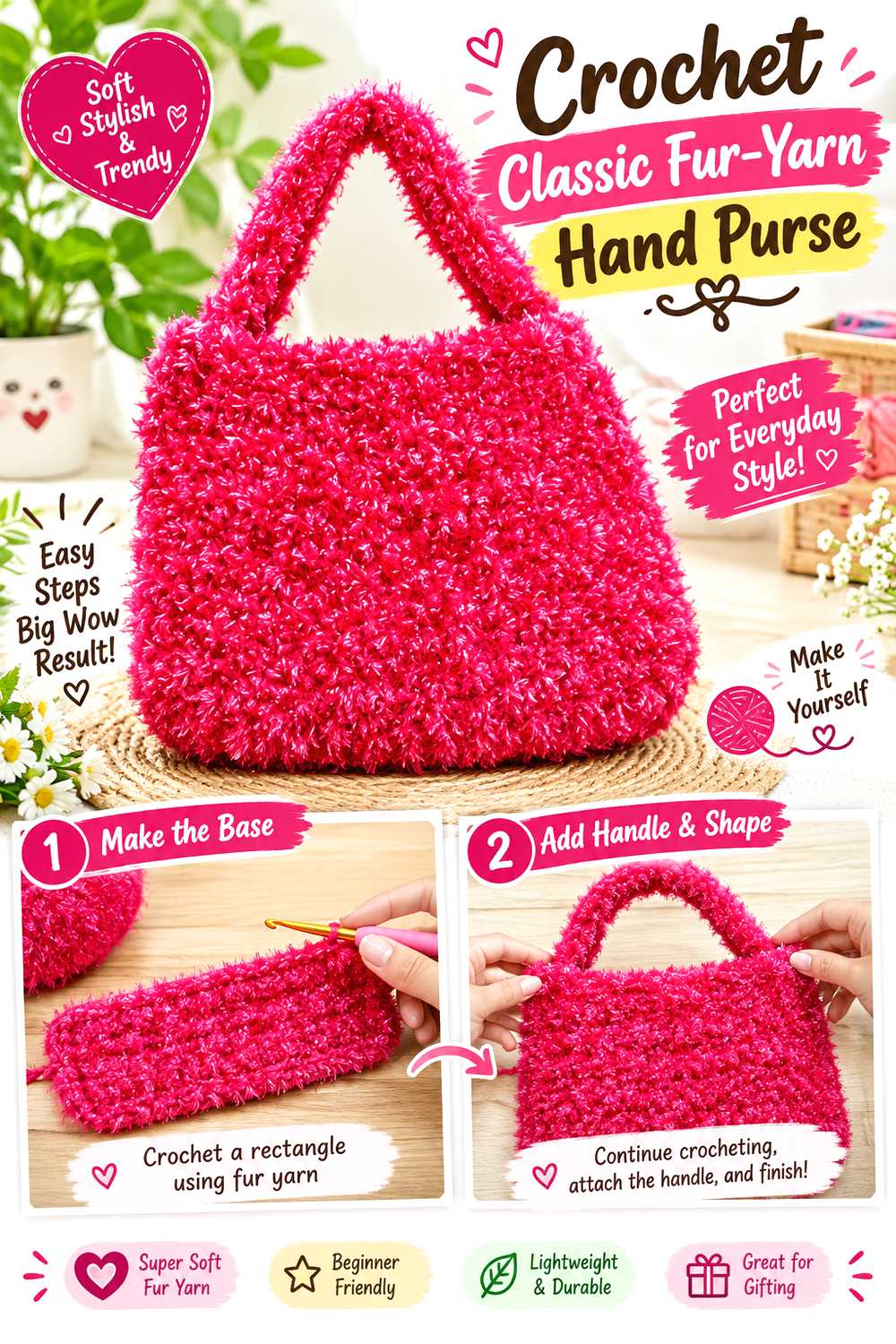 Crochet Classic Fur Yarn Hand Purse