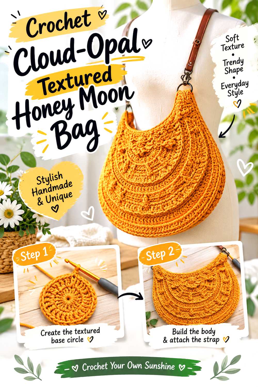 Crochet Cloud Opal Textured Honey Moon Bag