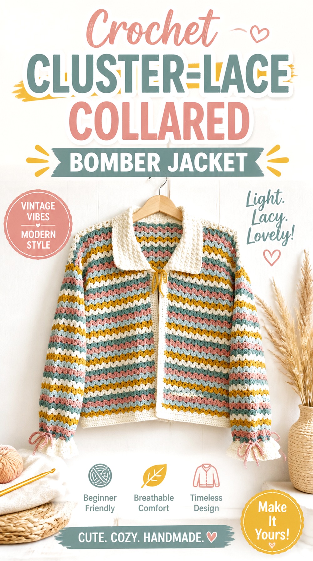 Crochet Cluster Lace Collared Bomber Jacket
