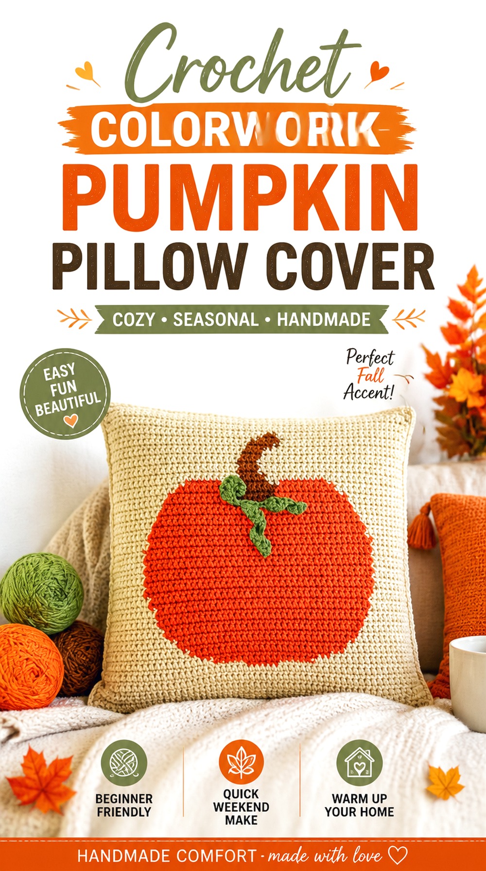 Crochet Colorwork Pumpkin Pillow Cover