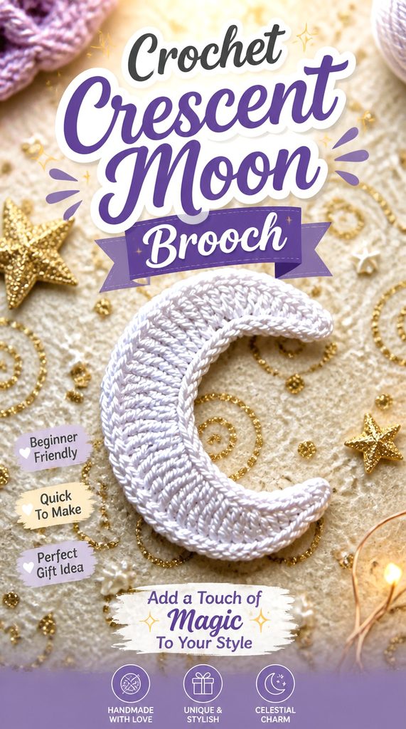 Crochet Crescent Moon Brooch