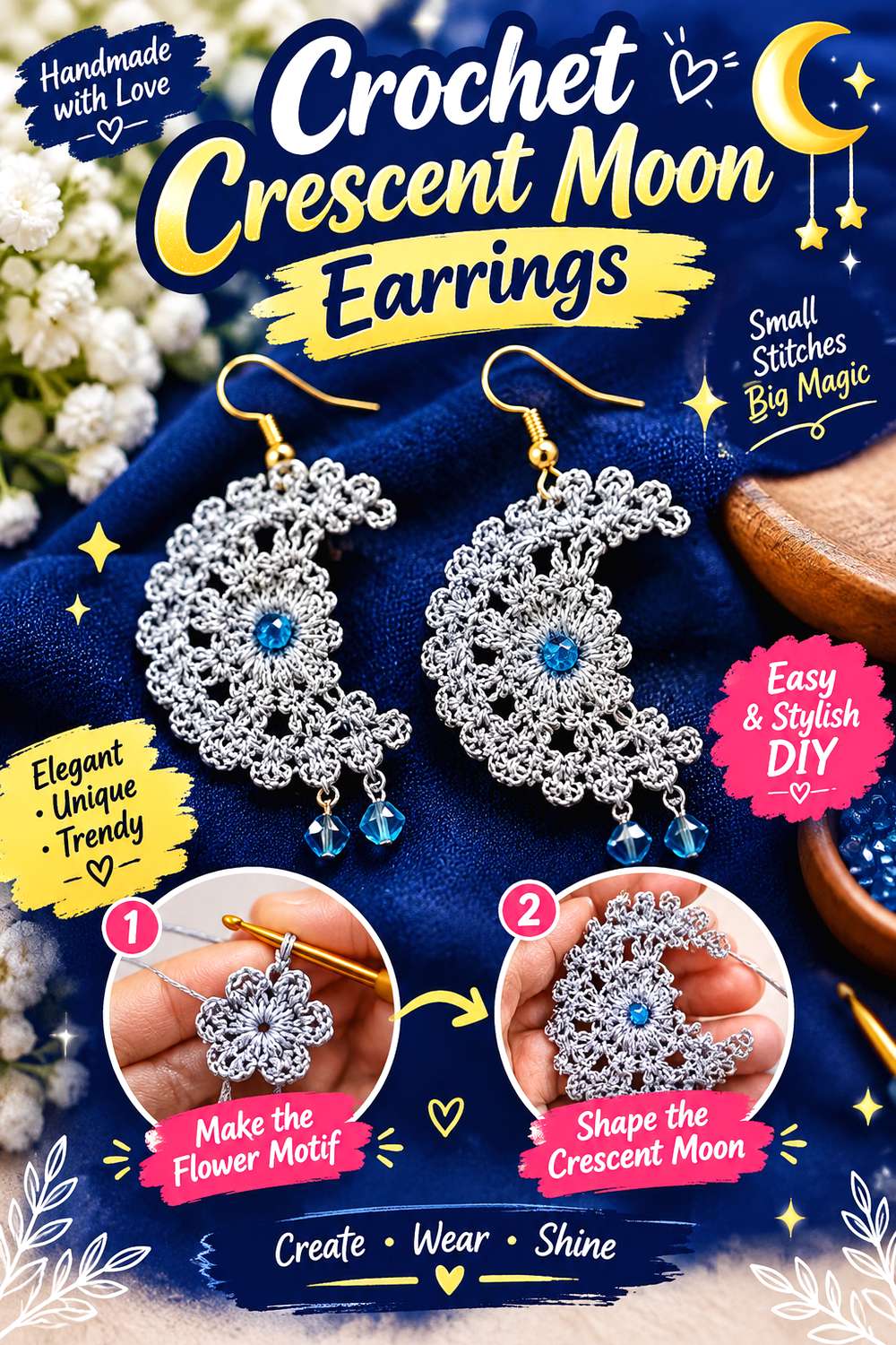Crochet Crescent Moon Earrings