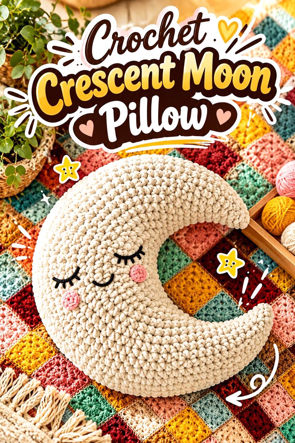 Crochet Crescent Moon Pillow