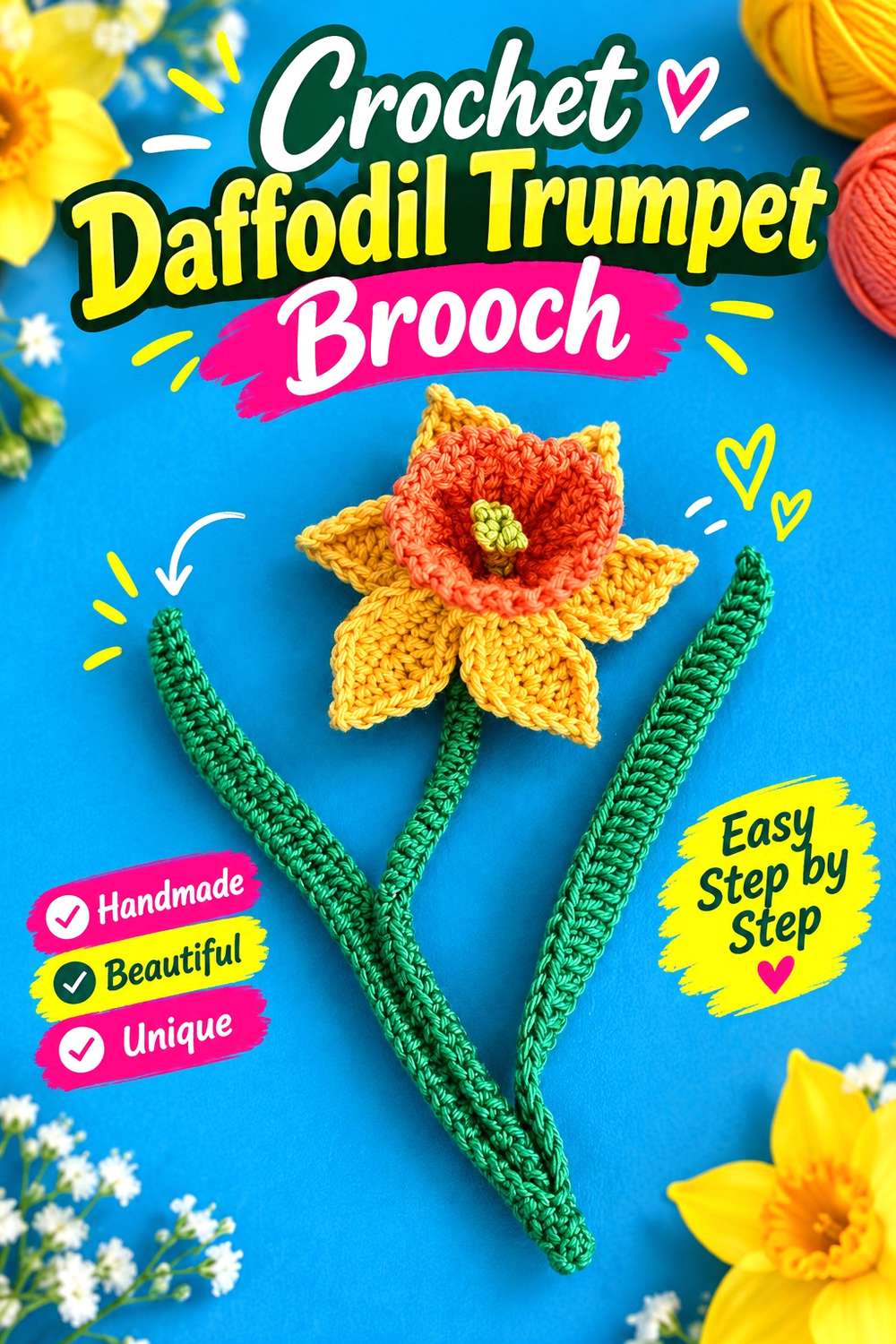 Crochet Daffodil Trumpet Brooch