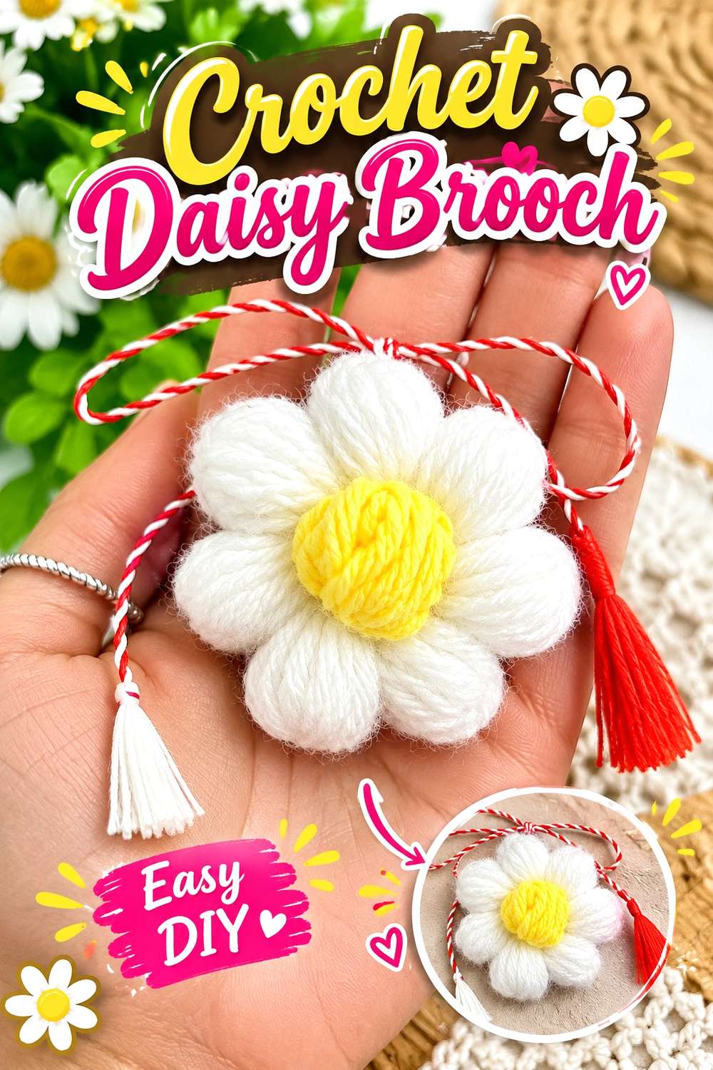 Crochet Daisy Brooch
