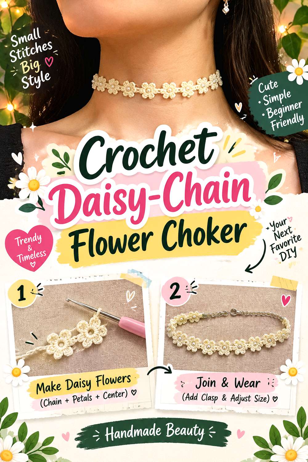 Crochet Daisy-Chain Flower Choker