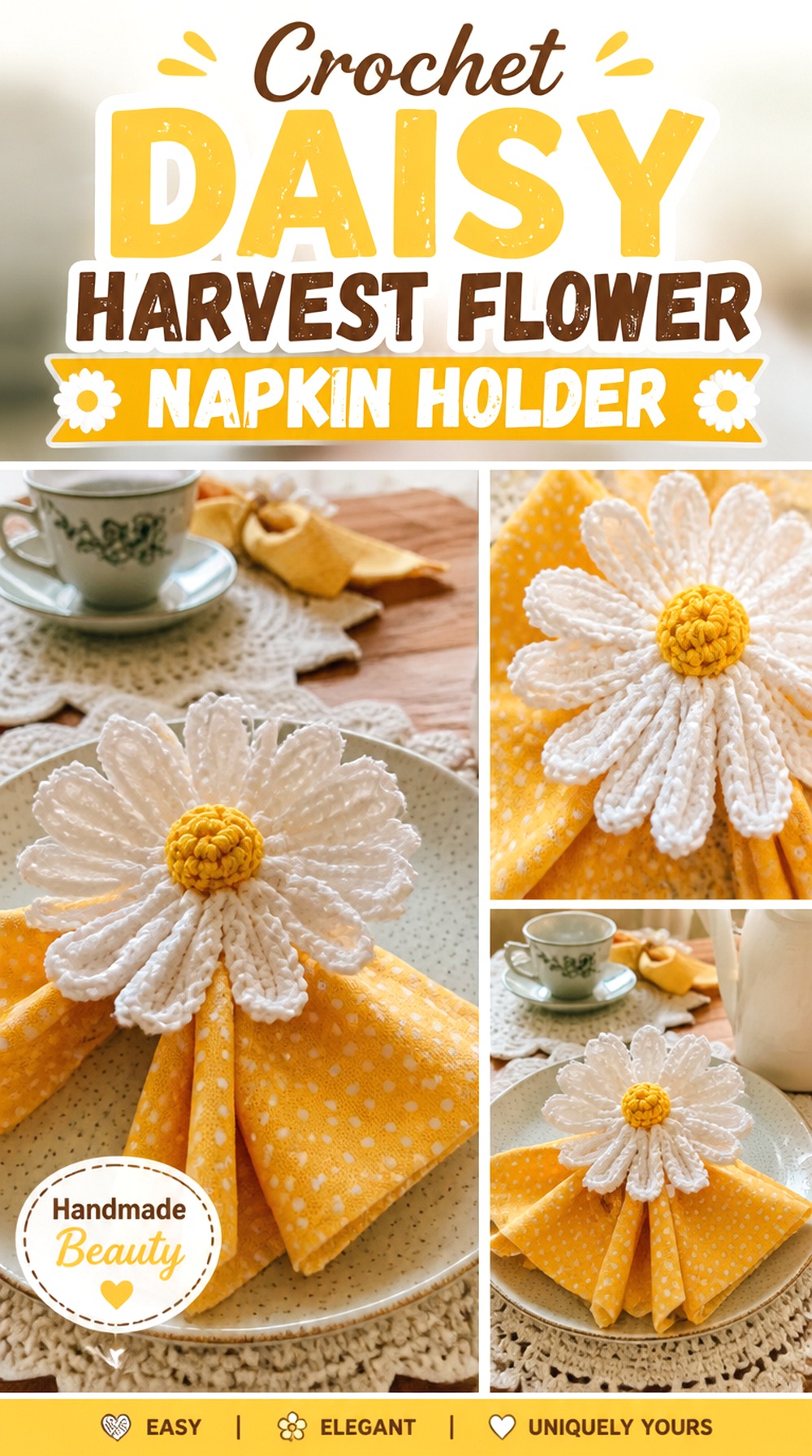 Crochet Daisy Harvest Flower Napkin Holder