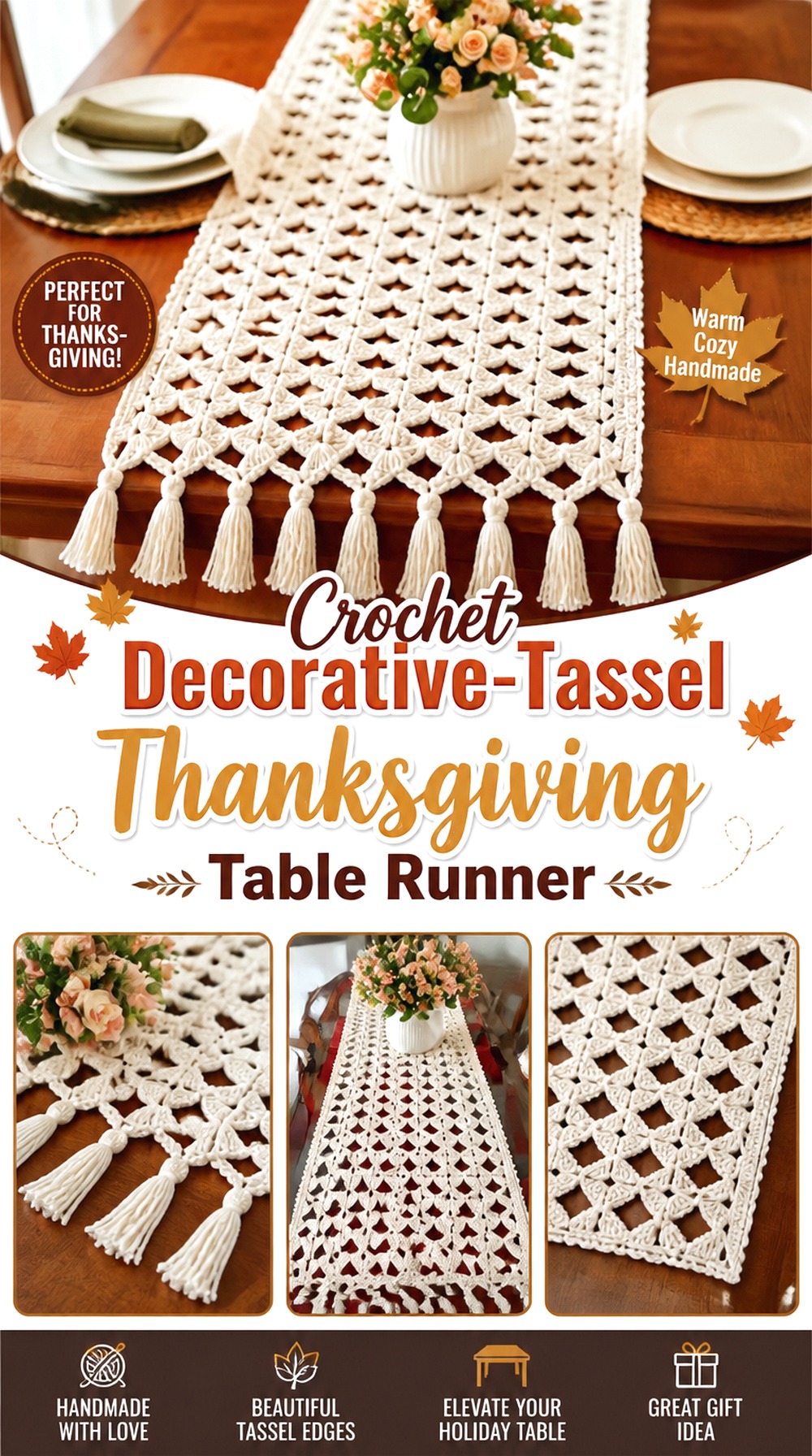 Crochet Decorative Tassel Thanksgiving Table Runner