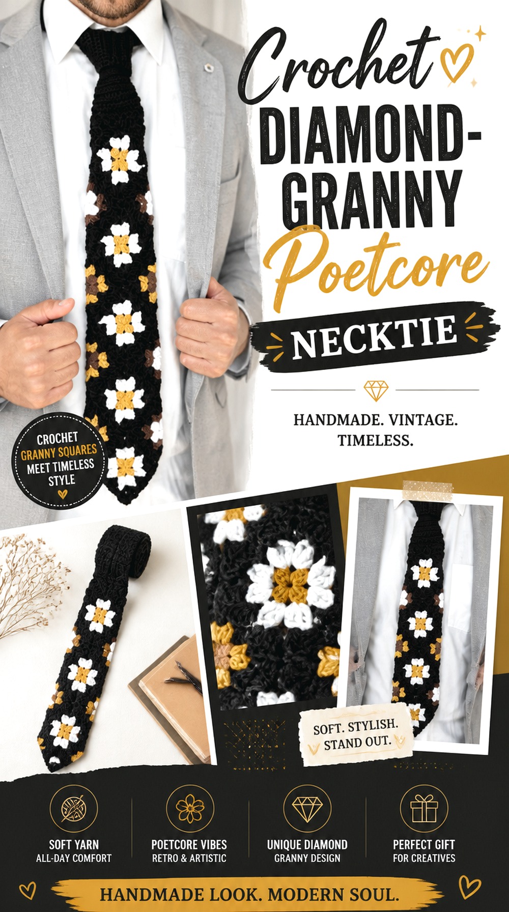 Crochet Diamond Granny Poetcore Necktie