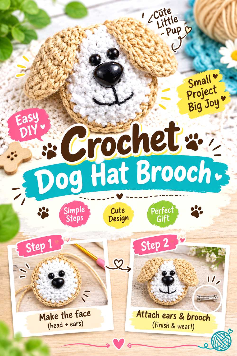 Crochet Dog Hat Brooch