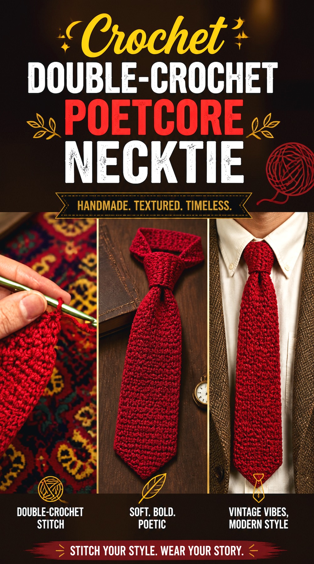 Crochet Double Crochet Poetcore Necktie