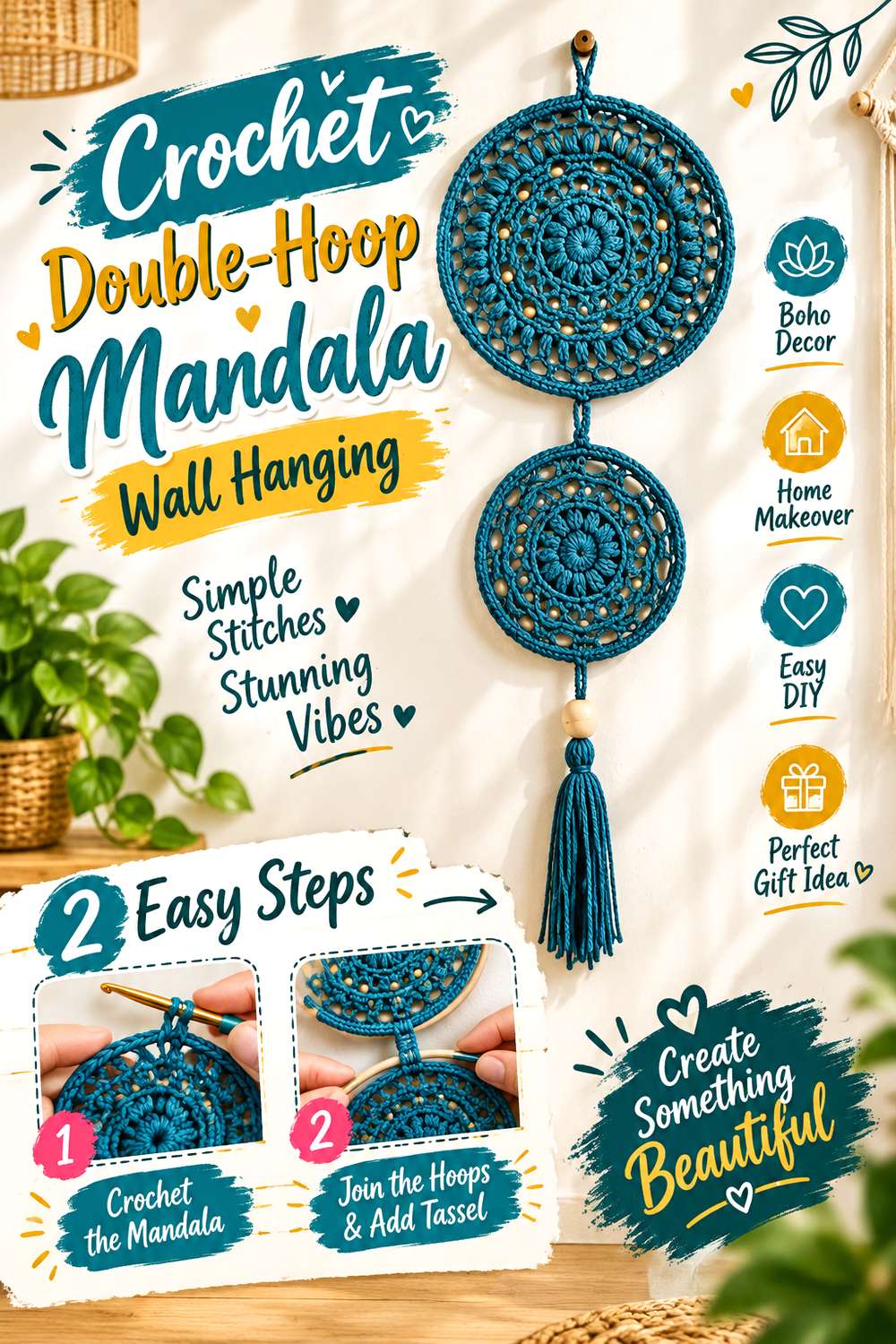 Crochet Double-Hoop Mandala Wall Hanging