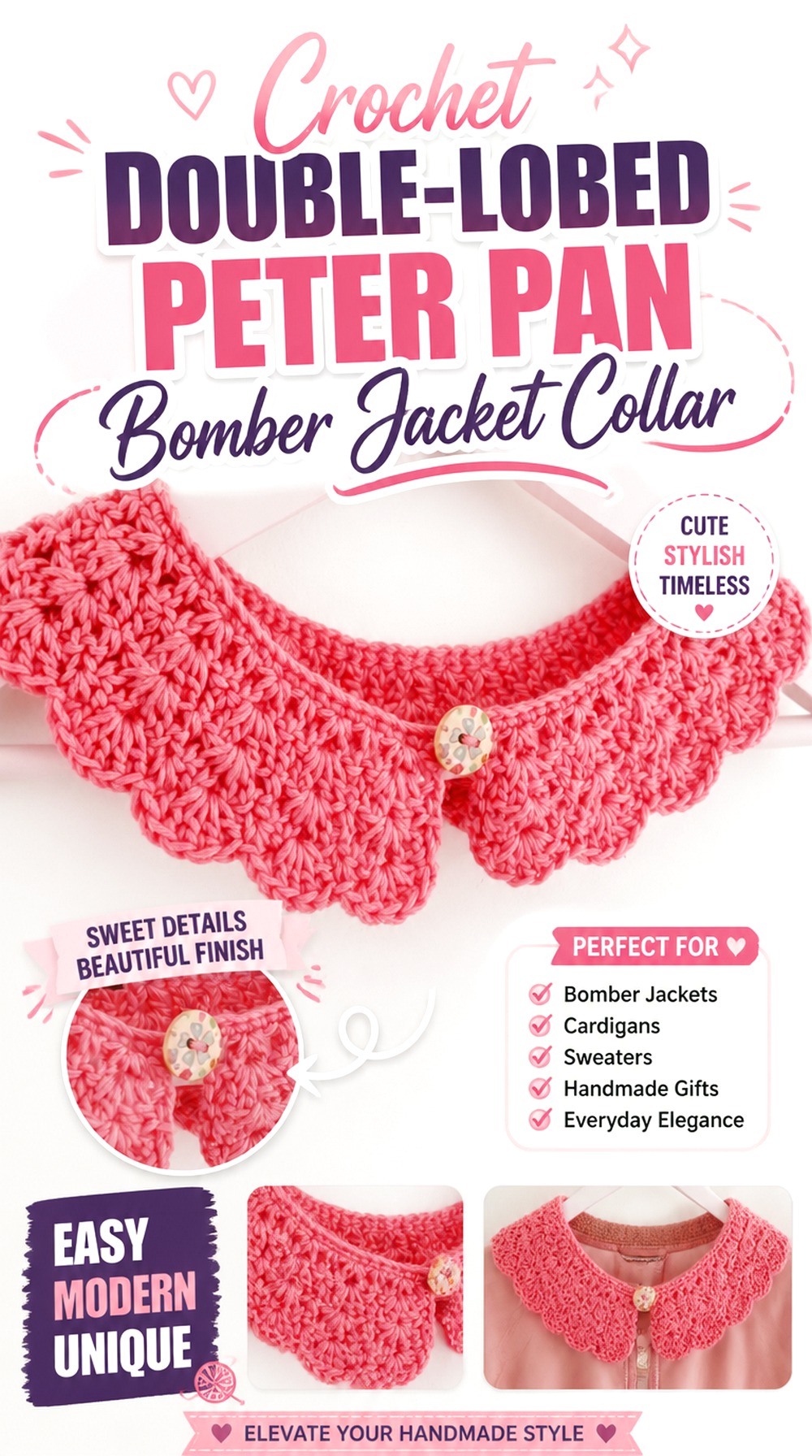 Crochet Double Lobed Peter Pan Bomber Jacket Collar