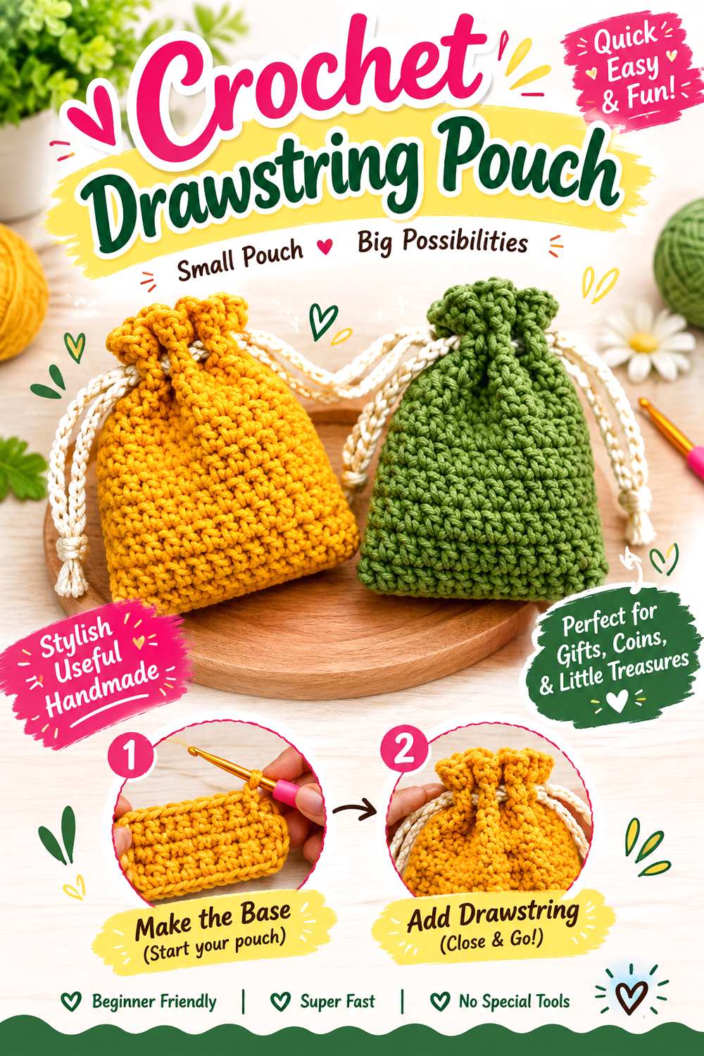 Crochet Drawstring Pouch