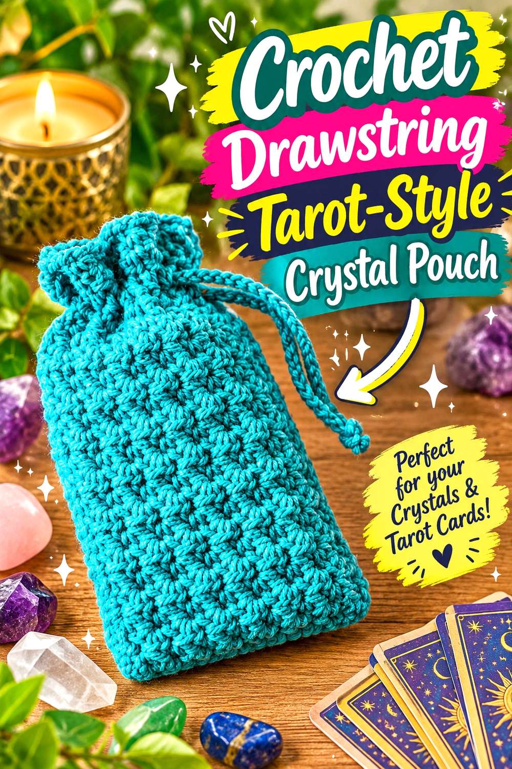 Crochet Drawstring Tarot-Style Crystal Pouch