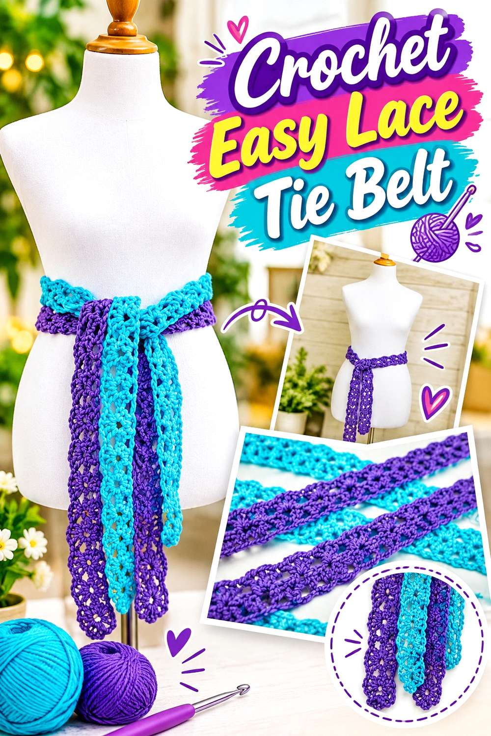 Crochet Easy Lace Tie Belt