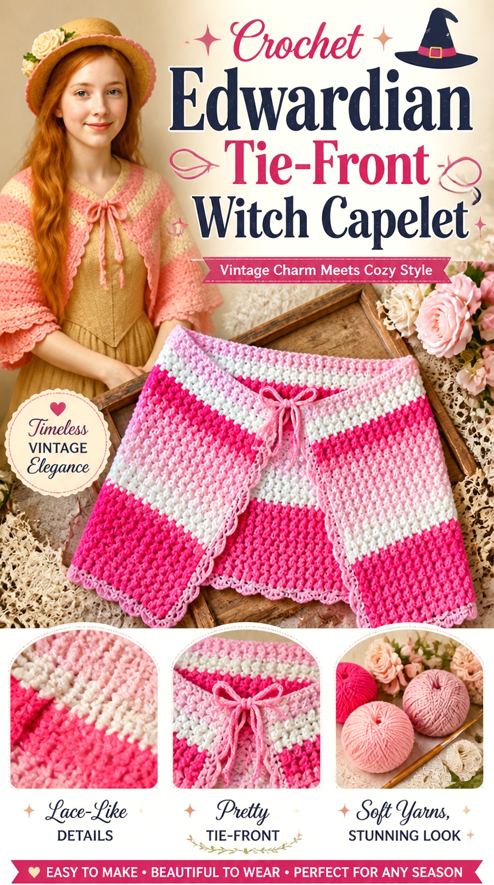 Crochet Edwardian Tie Front Witch Capelet