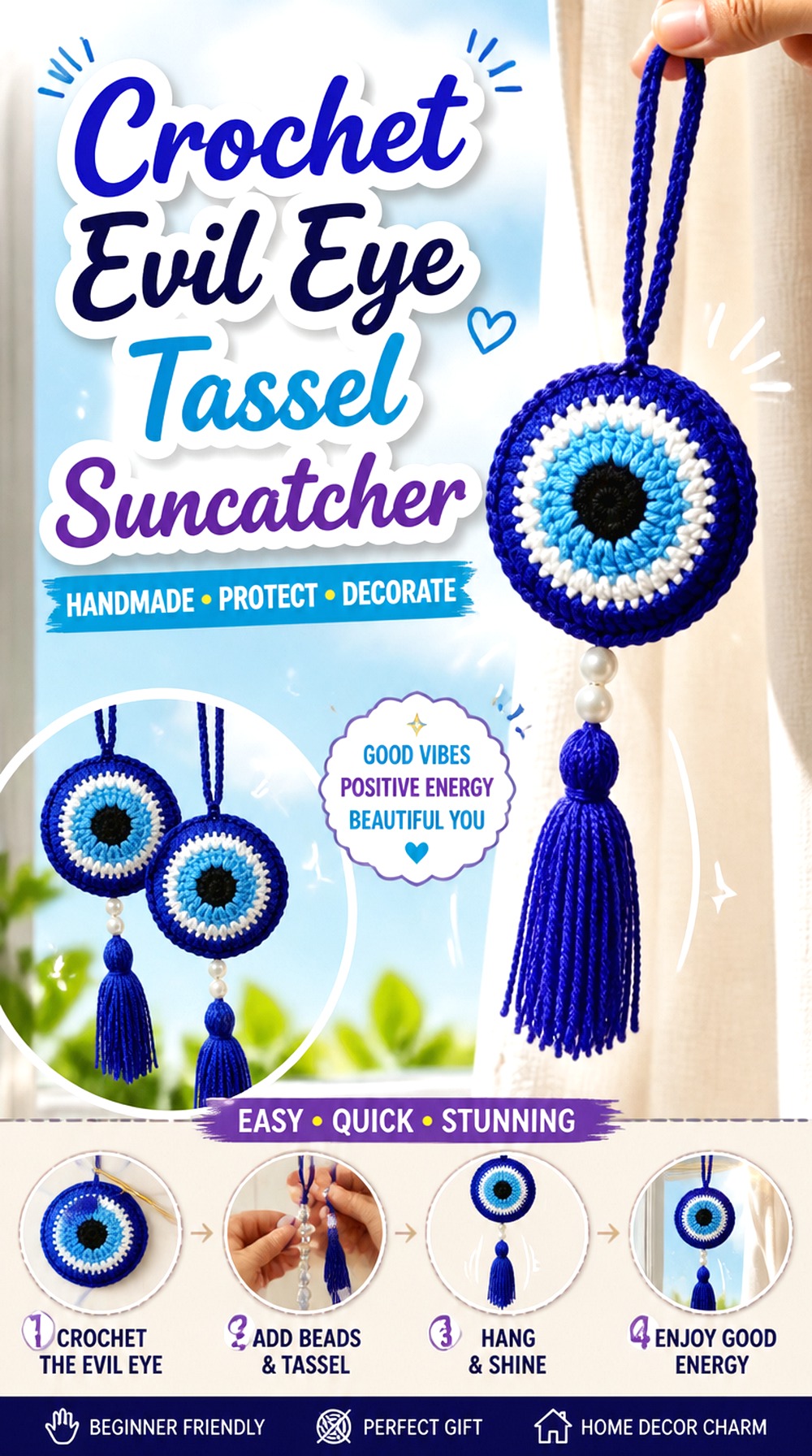 Crochet Evil Eye Tassel Suncatcher