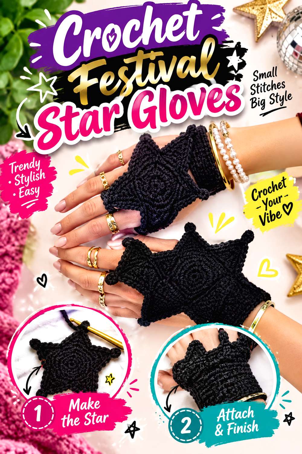 Crochet Festival Star Gloves