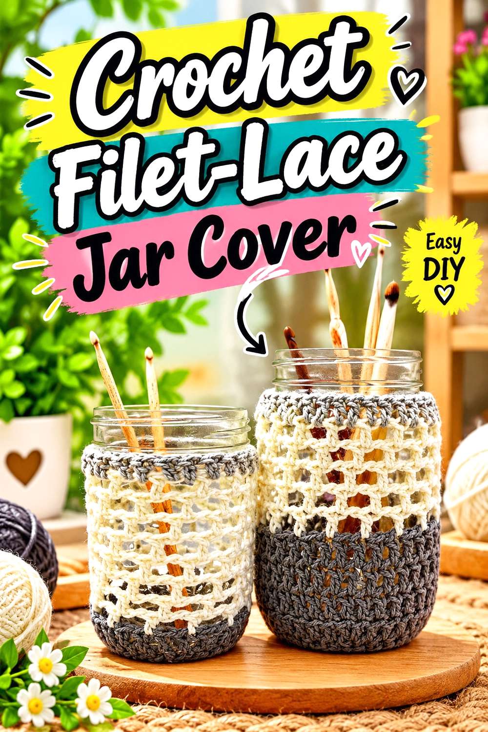 Crochet Filet-Lace Jar Cover