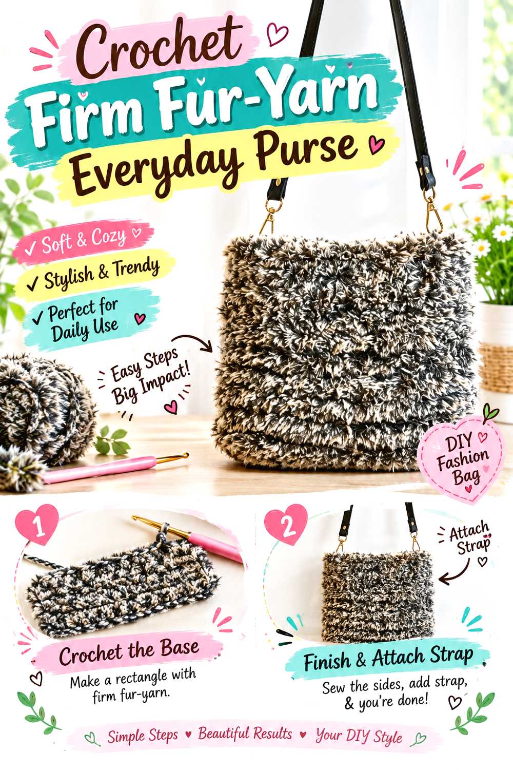 Crochet Firm Fur Yarn Everyday Purse