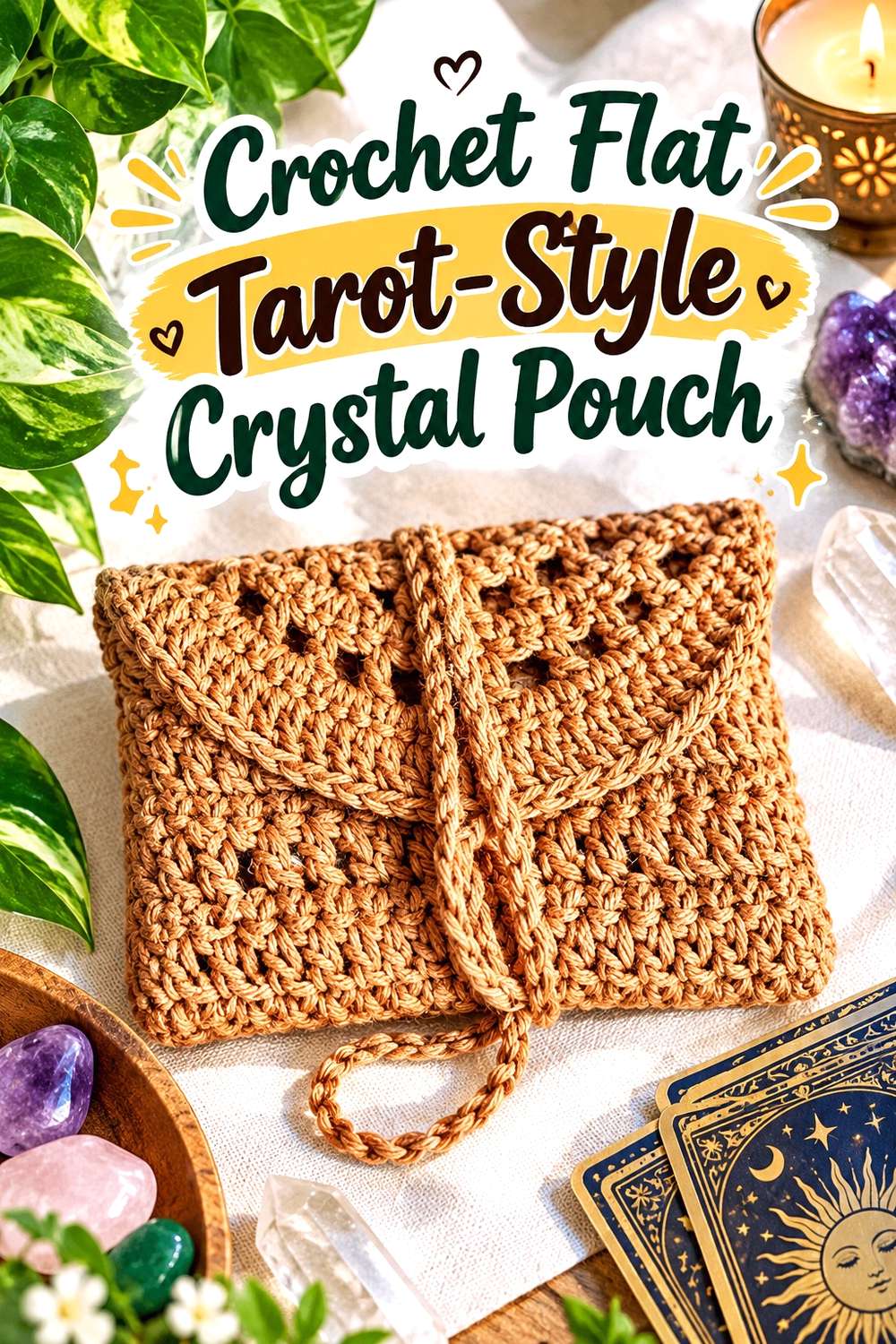 Crochet Flat Tarot-Style Crystal Pouch