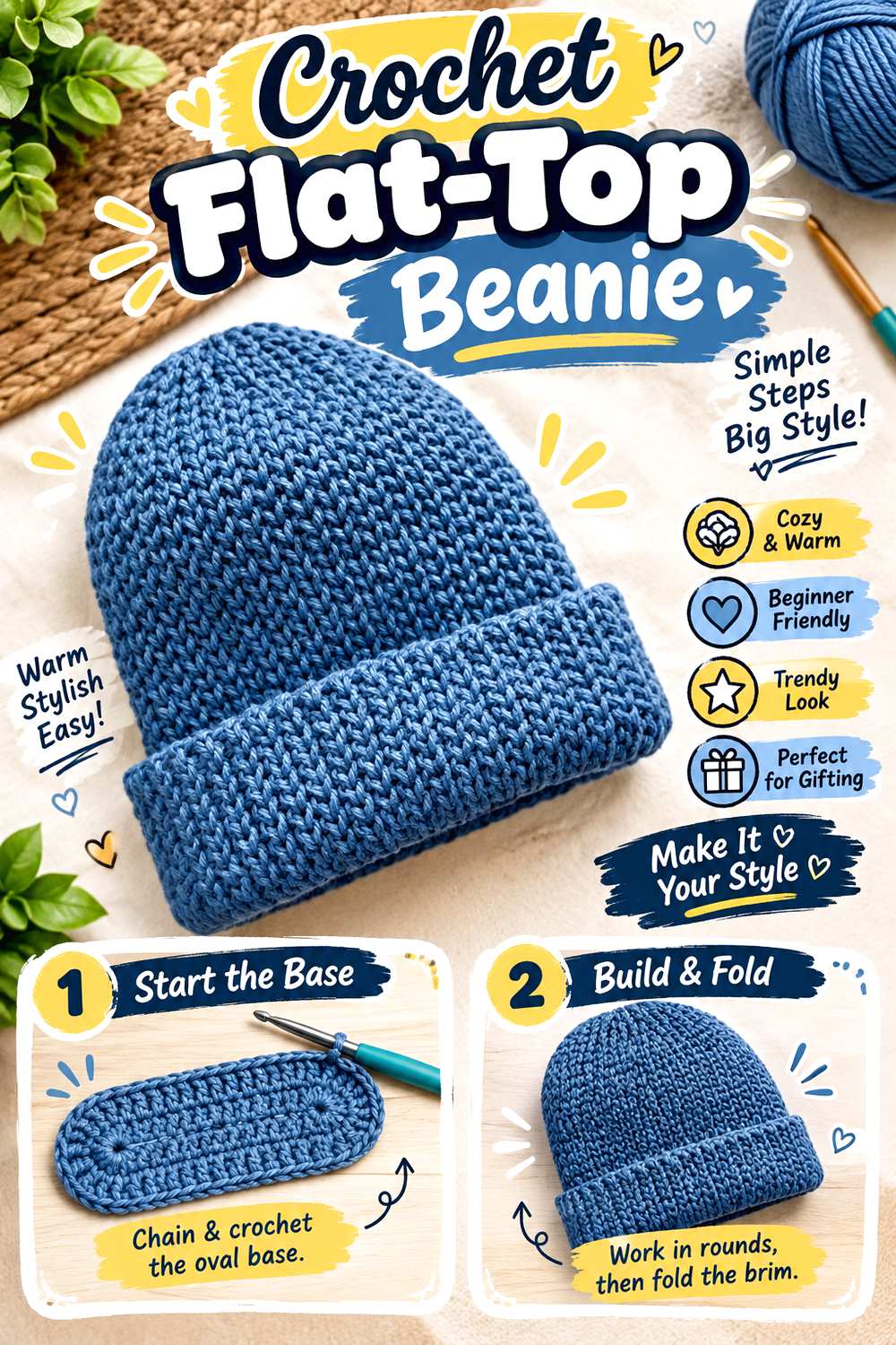 Crochet Flat Top Beanie