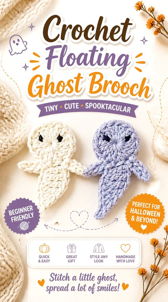 Crochet Floating Ghost Brooch