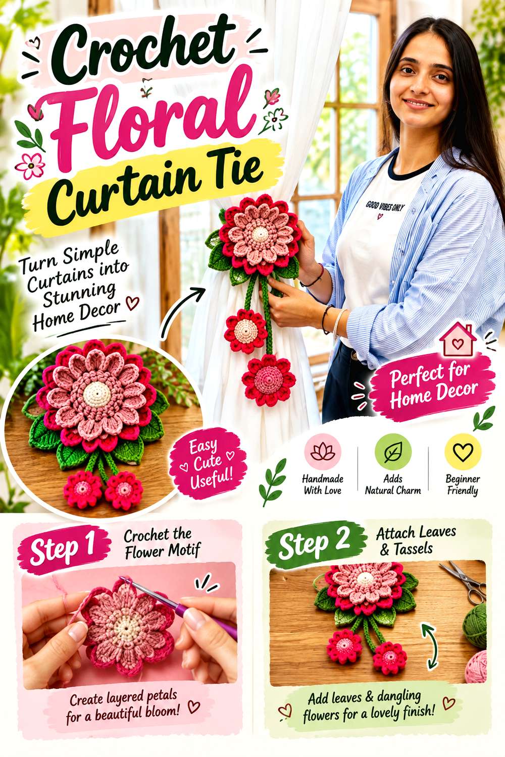 Crochet Floral Curtain Tie