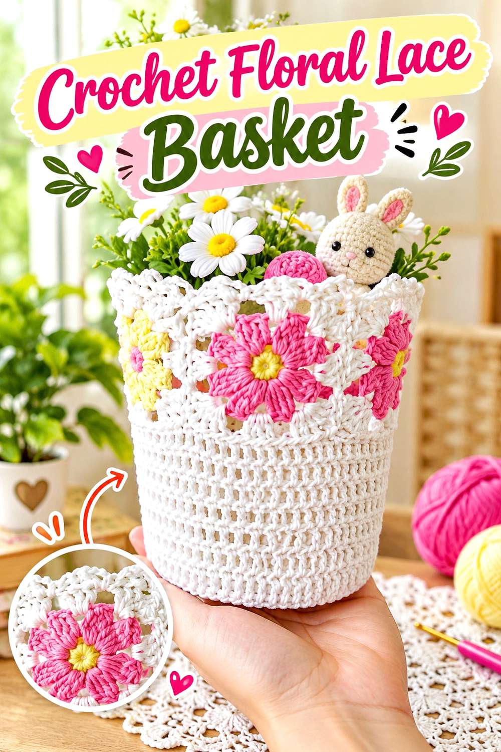 Crochet Floral Lace Basket