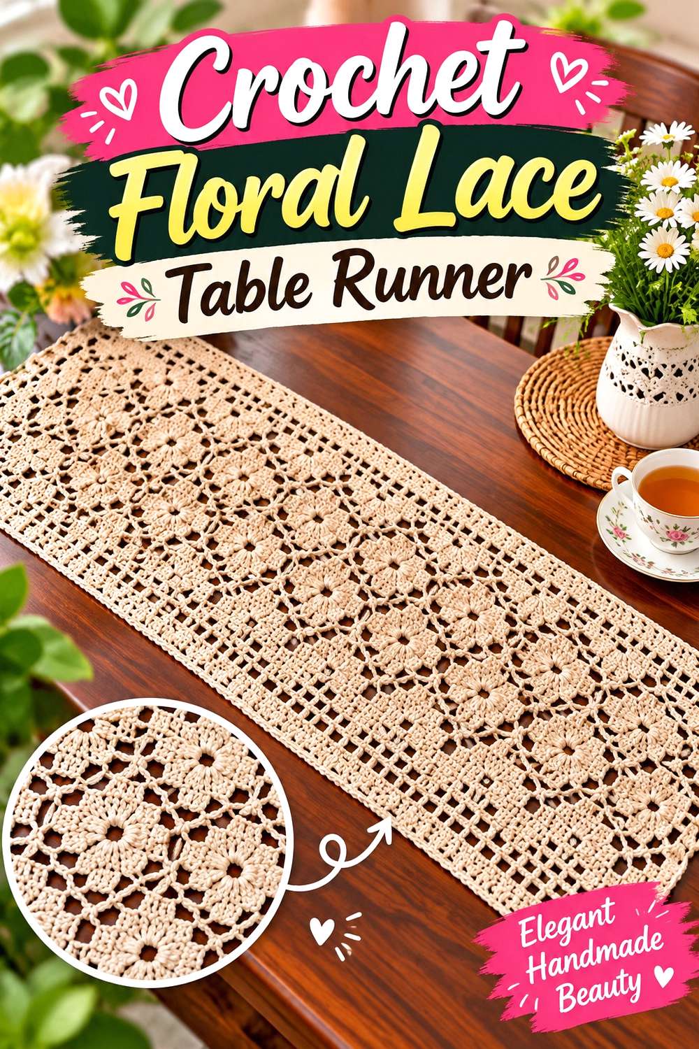 Crochet Floral Lace Table Runner