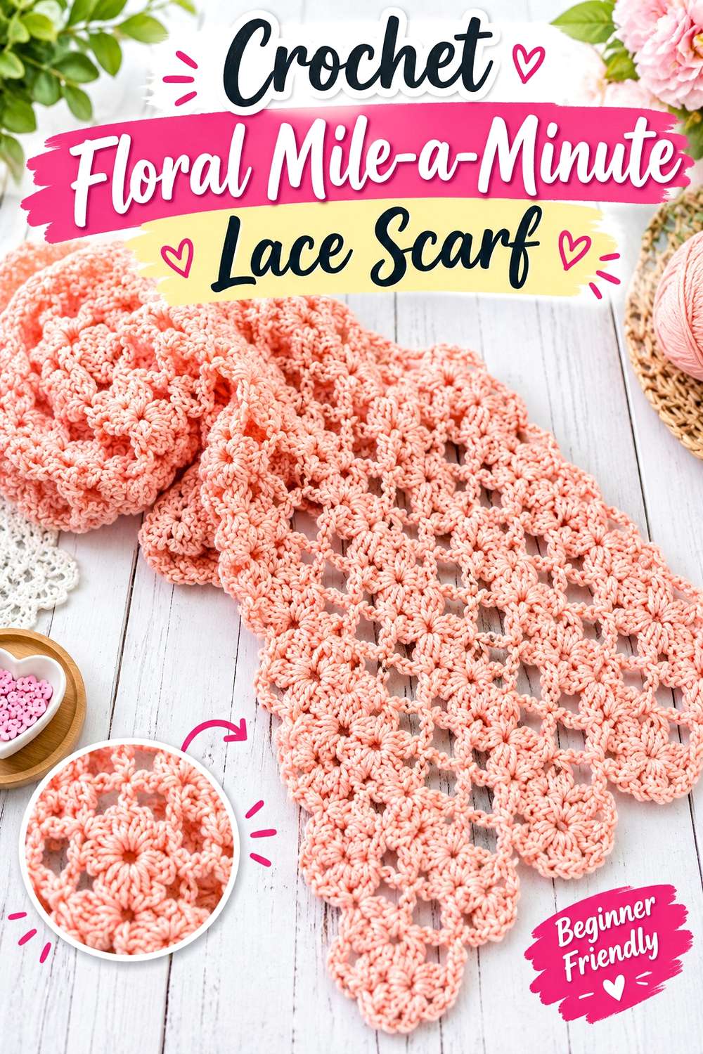 Crochet Floral Mile-a-Minute Lace Scarf