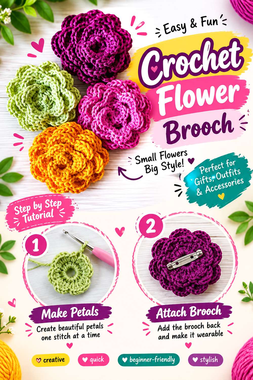 Crochet Flower Brooch