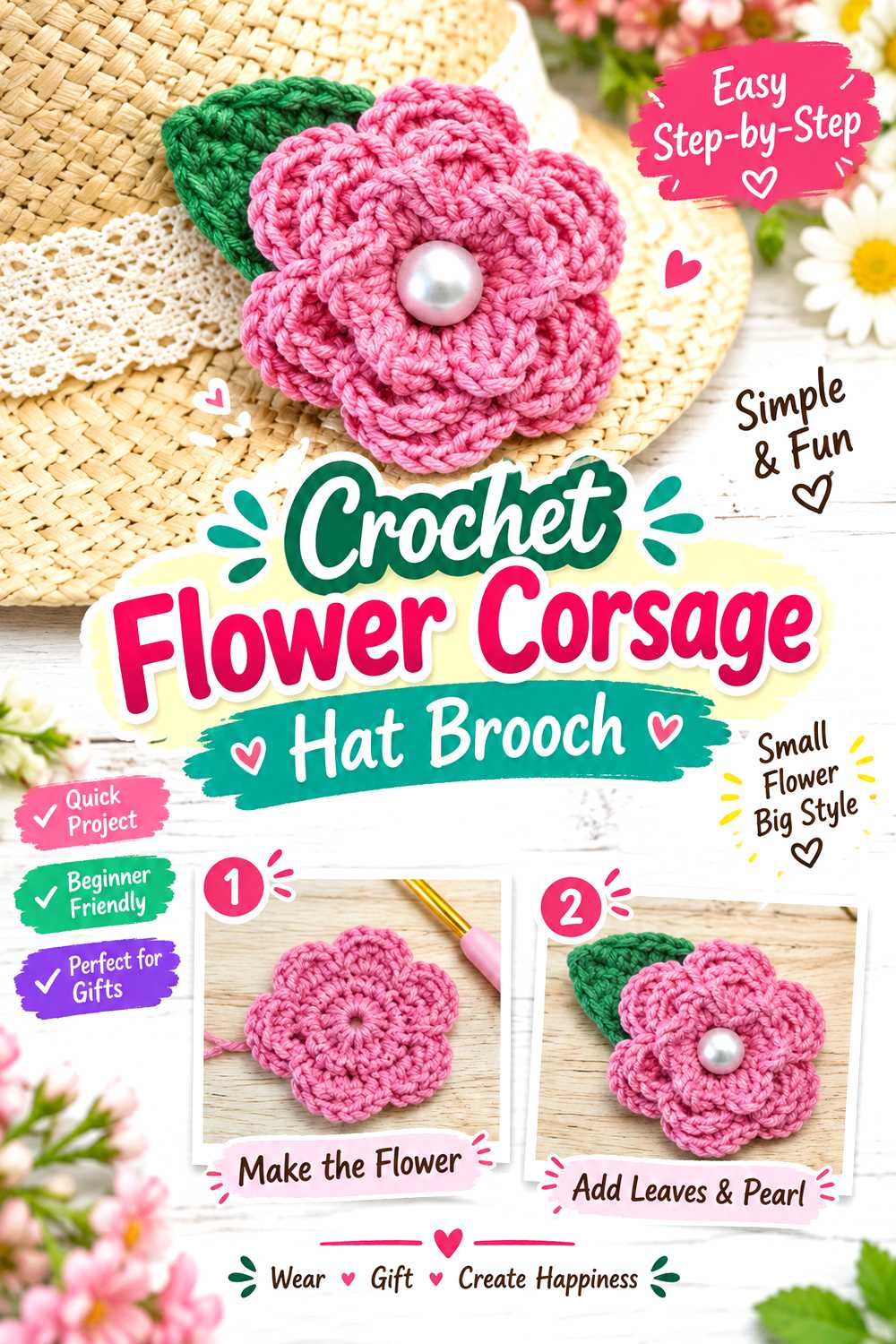 Crochet Flower Corsage Hat Brooch