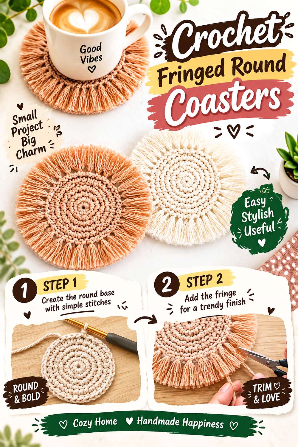 Crochet Fringed Round Coasters