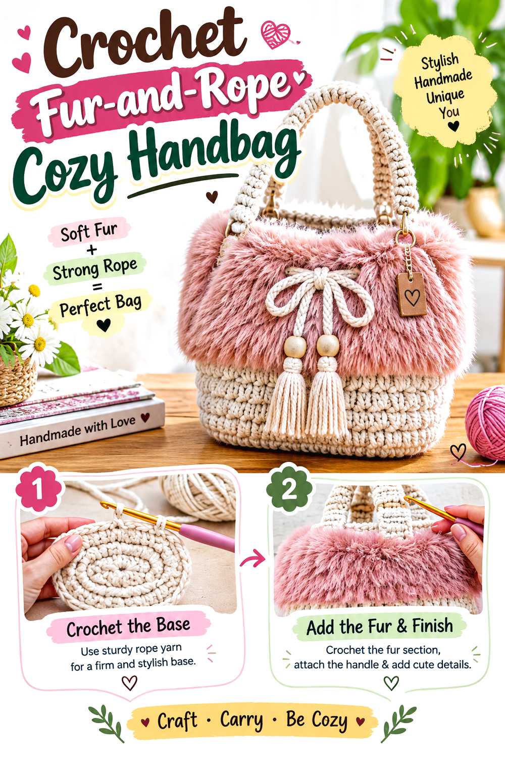 Crochet Fur and Rope Cozy Handbag
