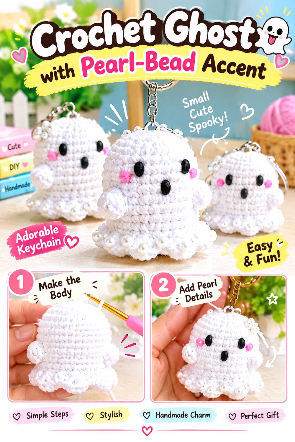 Crochet Ghost with Pearl Bead Accent