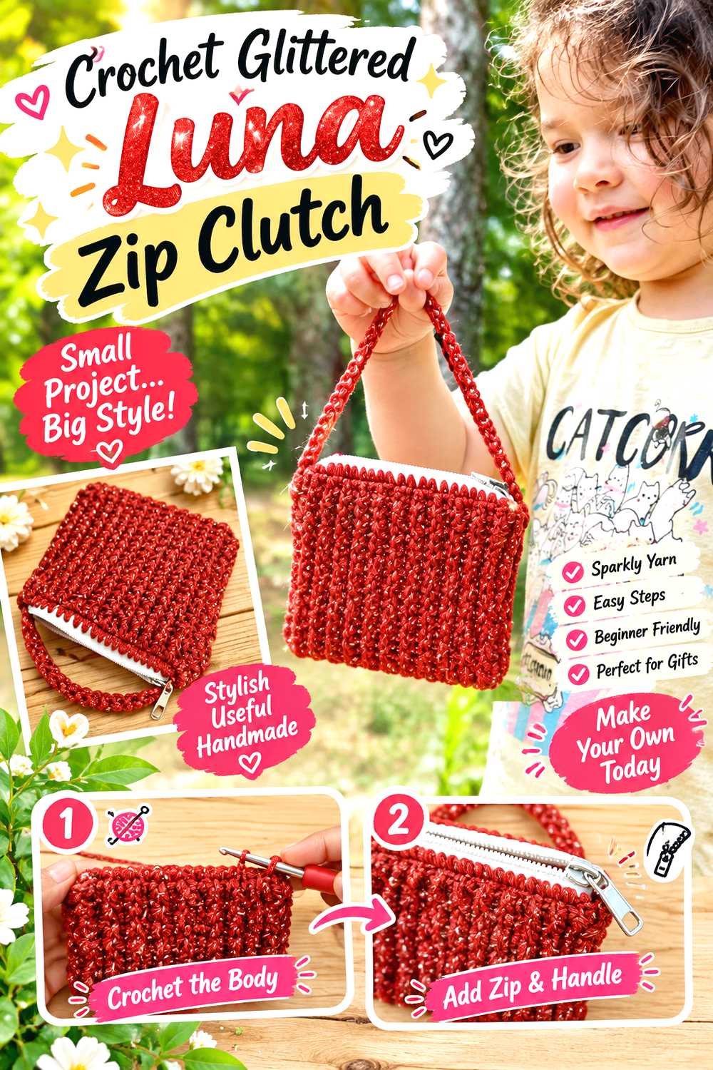 Crochet Glittered Luna Zip Clutch